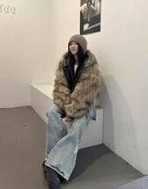 Beige Reversible Faux Fur Jacket