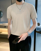 Beige Ribbed Casual T-Shirt