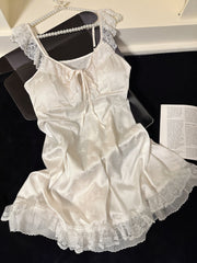 Beige Ruffled Lace Trim Dress