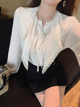 Beige Ruffles Lace Flowy Blouse