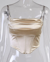 Beige Satin Corset Crop Top
