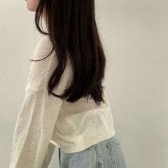 Beige See-Through Loose Sweater