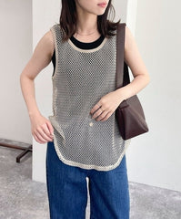 Beige See-Through Mesh Tank Top