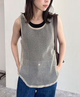 Beige See-Through Mesh Tank Top