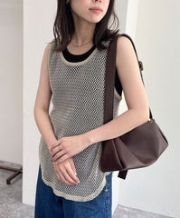 Beige See-Through Mesh Tank Top