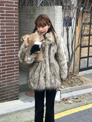 Beige Shaggy Oversized Fur Coat