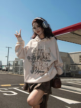 Beige Statement Print Vintage Hoodie