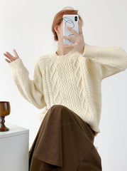 Beige Textured Cable Sweater