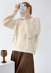 Beige Textured Cable Sweater