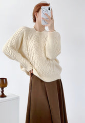 Beige Textured Cable Sweater