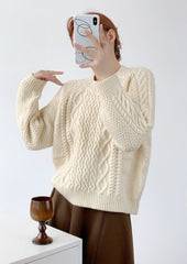 Beige Textured Cable Sweater