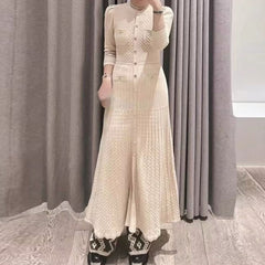 Beige Textured Long Sleeves Knitted Dress