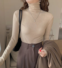 Beige Turtle Neck Fitted Sweater