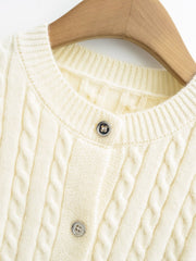 Beige Twist Knit Button-Up Cardigan