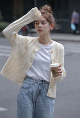 Beige Twist Pattern Button-Down Cardigan