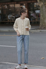 Beige Twist Pattern Button-Down Cardigan