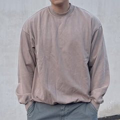 Beige Vintage-Wash Drop-Shoulder Sweatshirt