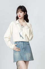 Beige Vneck Long Sleeve Blouse