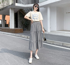 Black And White Checkered Midi Skirt