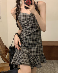 Black And White Checkered Sling Dress
