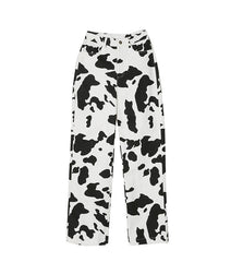 Black And White Cow Print High Waist Pants