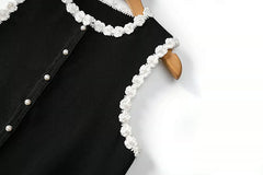 Black And White Flowers Lining Top And Skirt Set