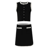 Black And White Flowers Lining Top And Skirt Set