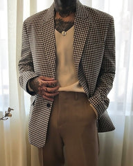 Black And White Micro Checkered Pattern Blazer Jacket
