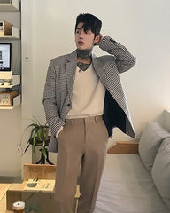 Black And White Micro Checkered Pattern Blazer Jacket