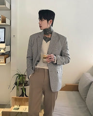 Black And White Micro Checkered Pattern Blazer Jacket