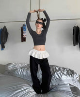 Black And White Overlay Skirt Wide Leg Pants