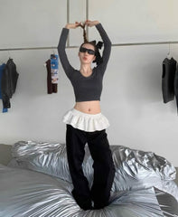 Black And White Overlay Skirt Wide Leg Pants