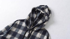 Black And Beige Plaid Hooded Jacket