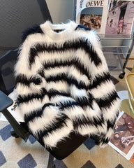 Black And White Stripes Fur Sweater