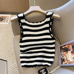 Black And White Stripes Knit Top