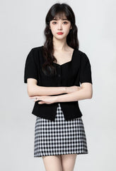 Black Asymmetrical Split Short Sleeve Top