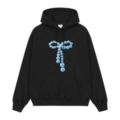 Black Beads Ribbon Graphic Hoodie