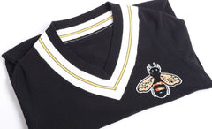 Black Bee Embroidered V-Neck Sweater