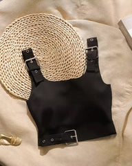 Black Belt Details Crop Top