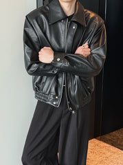 Black Biker Leather Zip-Up Jacket