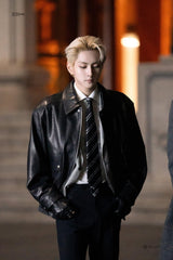 Black Biker Leather Zip-Up Jacket
