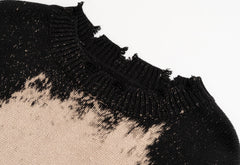 Black Bleached Tie-Dye Sweater with Pin Accents