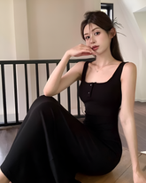 Black Bodycon Buttoned Dress