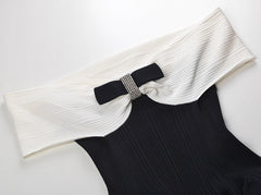 Black Bow Off-Shoulder Knitted Dress