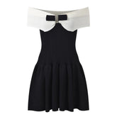 Black Bow Accent Off-Shoulder Dress