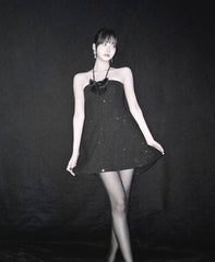 Black Bow Accent Sparkly Dress