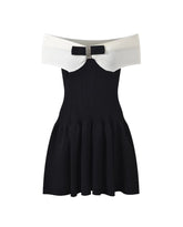 Black Bow Off-Shoulder Knitted Dress