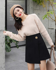 Black Buttoned Wrap Skirt
