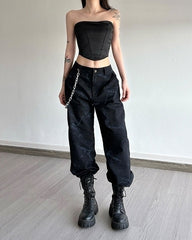 Black Cargo Pants With Chain