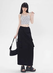 Black Cargo-Style Midi Skirt